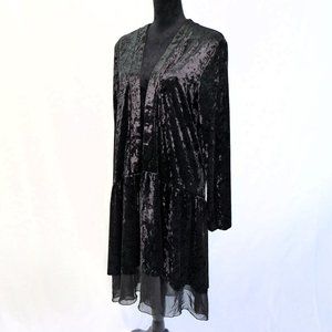 Black crushed Velour duster jacket with chiffon hem LARGE NorthStyle